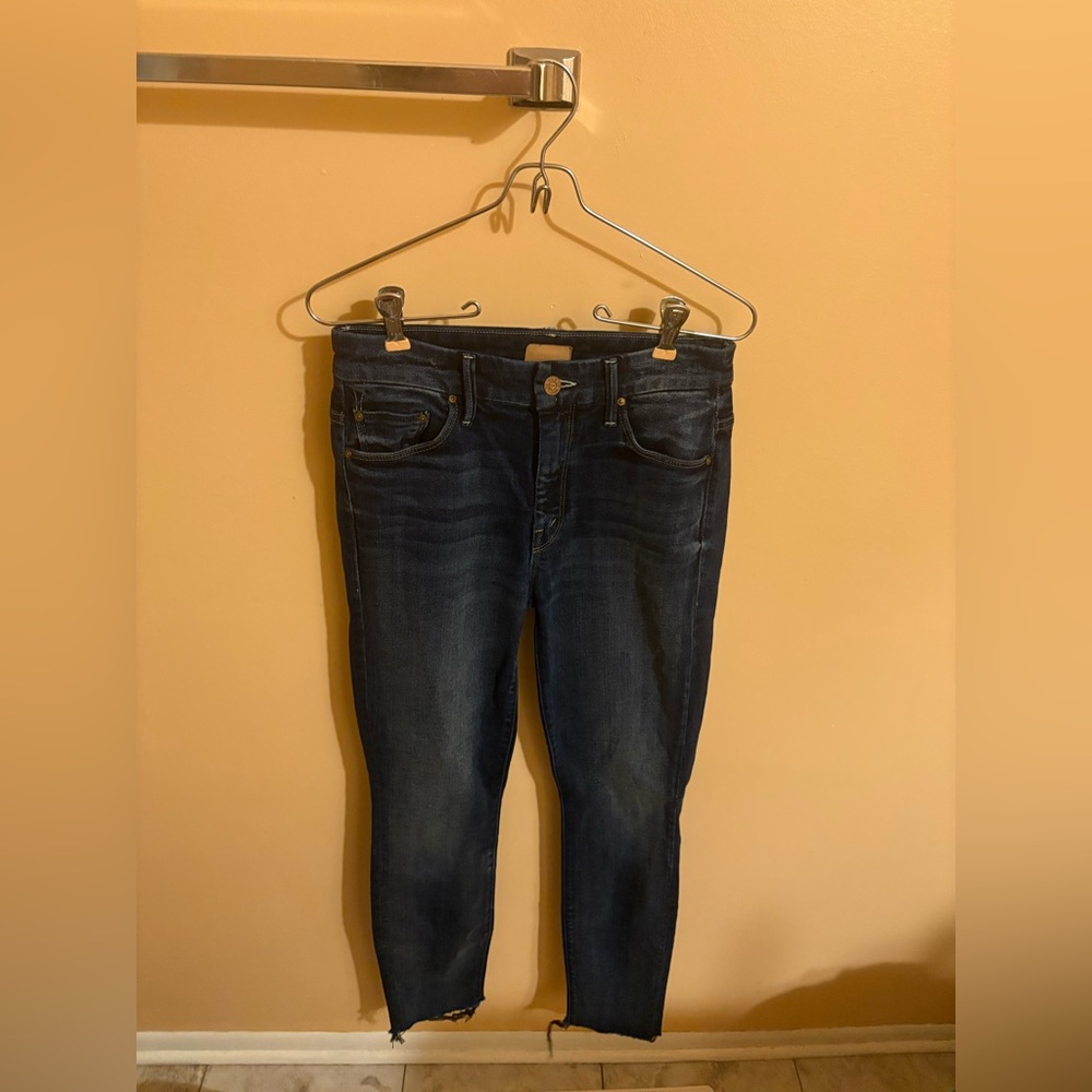 Mother High Waisted Looker Ankle Fray Jeans in When Lightning Strikes